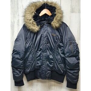Ecko Unltd Coat Women XL Black Puff Fur Hood Warm Sherpa Heavy Jacket Y2K 90'S